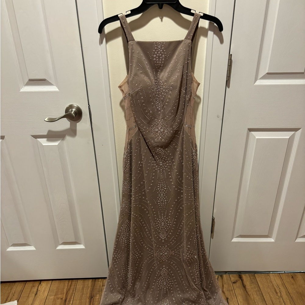 Embellished taupe gown